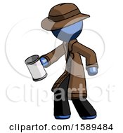 Poster, Art Print Of Blue Detective Man Begger Holding Can Begging Or Asking For Charity Facing Left