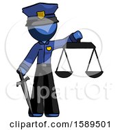 Poster, Art Print Of Blue Police Man Justice Concept With Scales And Sword Justicia Derived