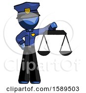 Poster, Art Print Of Blue Police Man Holding Scales Of Justice