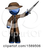 Poster, Art Print Of Blue Detective Man Holding Sword In The Air Victoriously