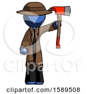 Poster, Art Print Of Blue Detective Man Holding Up Red Firefighters Ax