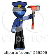 Poster, Art Print Of Blue Police Man Holding Up Red Firefighters Ax