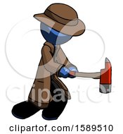 Poster, Art Print Of Blue Detective Man With Ax Hitting Striking Or Chopping