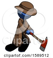 Blue Detective Man Striking With A Red Firefighters Ax