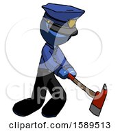 Blue Police Man Striking With A Red Firefighters Ax