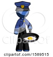 Blue Police Man Frying Egg In Pan Or Wok