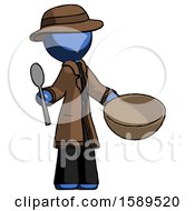 Poster, Art Print Of Blue Detective Man With Empty Bowl And Spoon Ready To Make Something