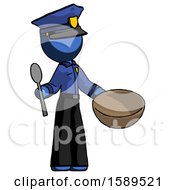 Poster, Art Print Of Blue Police Man With Empty Bowl And Spoon Ready To Make Something