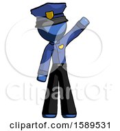 Blue Police Man Waving Emphatically With Left Arm