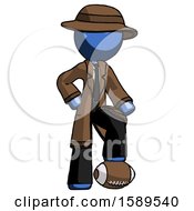 Blue Detective Man Standing With Foot On Football