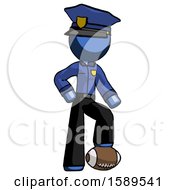 Poster, Art Print Of Blue Police Man Standing With Foot On Football