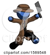 Poster, Art Print Of Blue Detective Man Psycho Running With Meat Cleaver