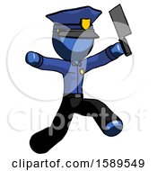 Poster, Art Print Of Blue Police Man Psycho Running With Meat Cleaver