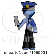 Blue Police Man Holding Meat Cleaver