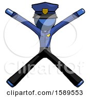 Poster, Art Print Of Blue Police Man With Arms And Legs Stretched Out
