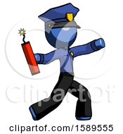Poster, Art Print Of Blue Police Man Throwing Dynamite