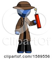 Poster, Art Print Of Blue Detective Man Holding Dynamite With Fuse Lit