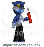 Poster, Art Print Of Blue Police Man Holding Dynamite With Fuse Lit