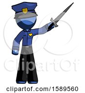Blue Police Man Holding Sword In The Air Victoriously