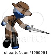 Poster, Art Print Of Blue Detective Man Sword Pose Stabbing Or Jabbing