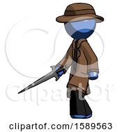 Blue Detective Man With Sword Walking Confidently