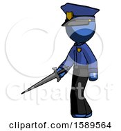 Blue Police Man With Sword Walking Confidently