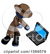 Poster, Art Print Of Blue Detective Man Throwing Laptop Computer In Frustration