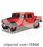 Poster, Art Print Of Big Red Hummer H2 Vehicle With A Truck Bed