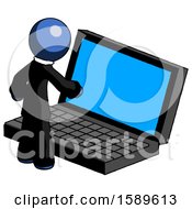 Poster, Art Print Of Blue Clergy Man Using Large Laptop Computer
