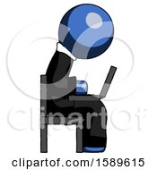 Poster, Art Print Of Blue Clergy Man Using Laptop Computer While Sitting In Chair View From Side