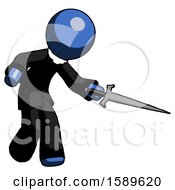 Poster, Art Print Of Blue Clergy Man Sword Pose Stabbing Or Jabbing