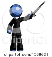 Blue Clergy Man Holding Sword In The Air Victoriously