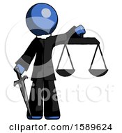 Poster, Art Print Of Blue Clergy Man Justice Concept With Scales And Sword Justicia Derived