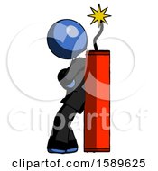 Blue Clergy Man Leaning Against Dynimate Large Stick Ready To Blow