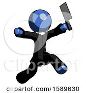 Poster, Art Print Of Blue Clergy Man Psycho Running With Meat Cleaver