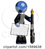 Poster, Art Print Of Blue Clergy Man Holding Large Envelope And Calligraphy Pen