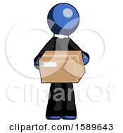 Poster, Art Print Of Blue Clergy Man Holding Box Sent Or Arriving In Mail