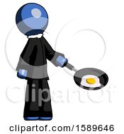 Poster, Art Print Of Blue Clergy Man Frying Egg In Pan Or Wok Facing Right