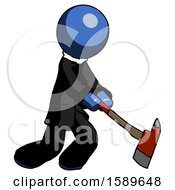 Blue Clergy Man Striking With A Red Firefighters Ax