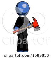 Poster, Art Print Of Blue Clergy Man Holding Red Fire Fighters Ax