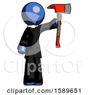 Poster, Art Print Of Blue Clergy Man Holding Up Red Firefighters Ax