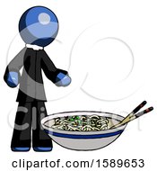 Poster, Art Print Of Blue Clergy Man And Noodle Bowl Giant Soup Restaraunt Concept