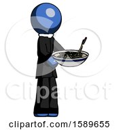 Blue Clergy Man Holding Noodles Offering To Viewer