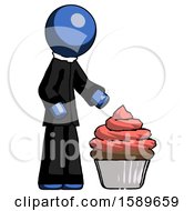 Poster, Art Print Of Blue Clergy Man With Giant Cupcake Dessert