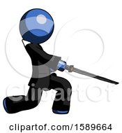 Blue Clergy Man With Ninja Sword Katana Slicing Or Striking Something