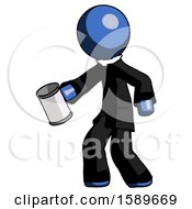 Poster, Art Print Of Blue Clergy Man Begger Holding Can Begging Or Asking For Charity Facing Left