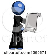 Poster, Art Print Of Blue Clergy Man Holding Blueprints Or Scroll