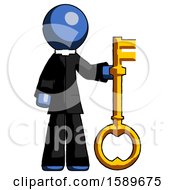 Blue Clergy Man Holding Key Made Of Gold