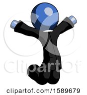 Poster, Art Print Of Blue Clergy Man Jumping Or Kneeling With Gladness