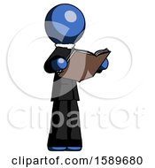 Poster, Art Print Of Blue Clergy Man Reading Book While Standing Up Facing Away
